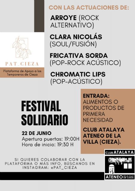 La plataforma vecinal de apoyo a los temporeros organiza un festival solidario de música